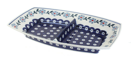 Polish Pottery Blue Violet Divided Dish