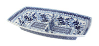 Polish Pottery Vintage Blue Daisy Divided Dish