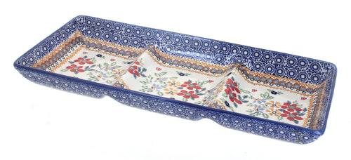 Polish Pottery Red Daisy 3 Section Server
