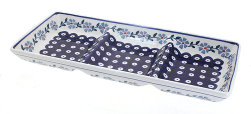 Polish Pottery Blue Violet 3 Section Serving Dish