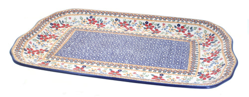 Polish Pottery Red Daisy Large Rectangular Tray