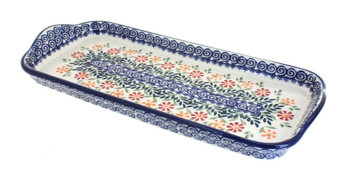 Polish Pottery Garden Bouquet Bread Tray with Handles