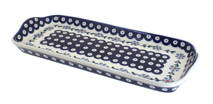 Polish Pottery Blue Violet Bread Tray with Handles