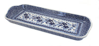 Polish Pottery Vintage Blue Daisy Bread Tray with Handles
