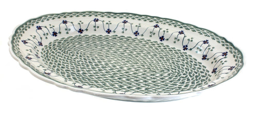 Polish Pottery Sage Floral Large Oval Serving Platter