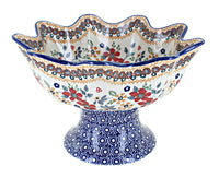 Polish Pottery Red Daisy Pedestal Fruit Bowl