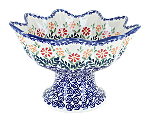 Polish Pottery Garden Bouquet Pedestal Fruit Bowl