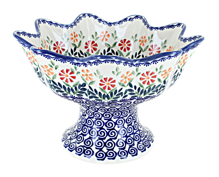 Polish Pottery Garden Bouquet Pedestal Fruit Bowl