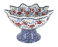 Polish Pottery Red Poppy Pedestal Fruit Bowl