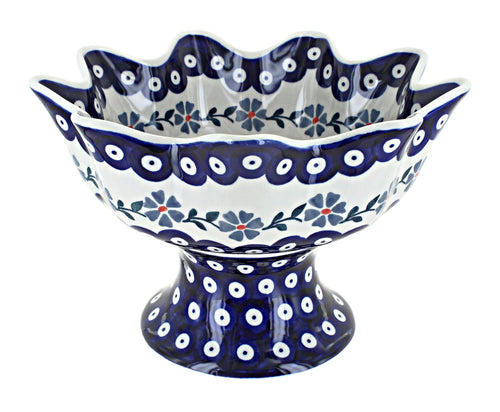 Polish Pottery Blue Violet Pedestal Fruit Bowl
