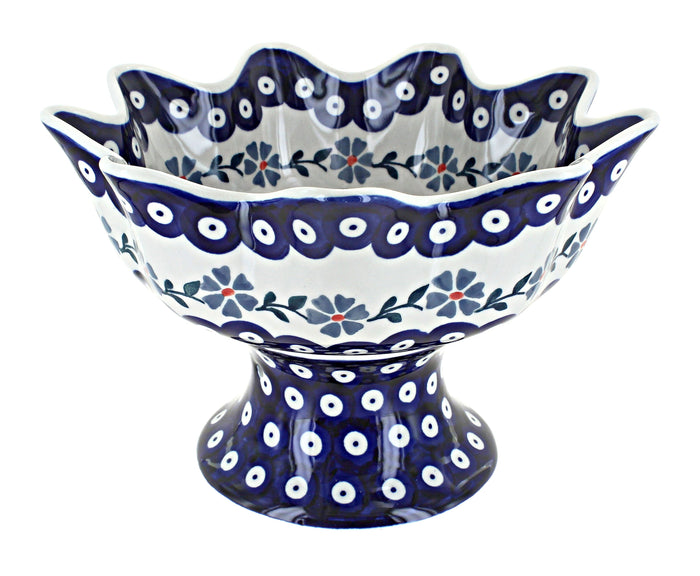 Polish Pottery Blue Violet Pedestal Fruit Bowl