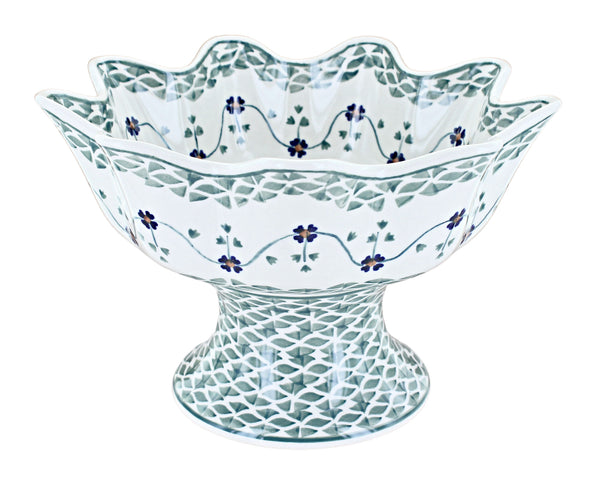 Sage Floral Pedestal Fruit Bowl