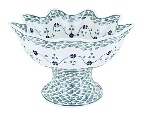 Polish Pottery Sage Floral Pedestal Fruit Bowl