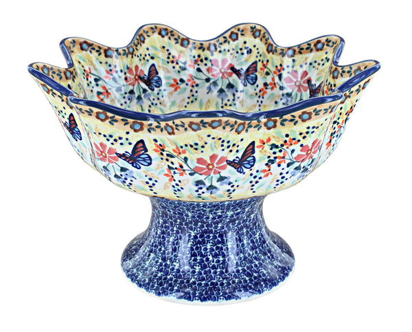 Blue Butterfly Pedestal Fruit Bowl