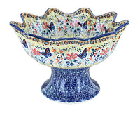 Polish Pottery Blue Butterfly Pedestal Fruit Bowl