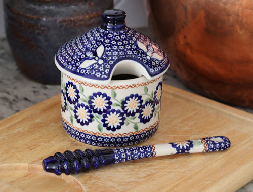 Peach Blossom Honey Pot & Dipper Polish Pottery