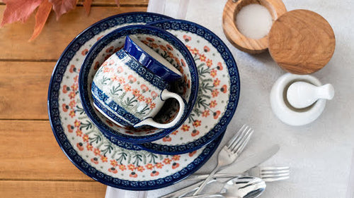 Peach Posy Cereal/Soup Bowl Polish Pottery