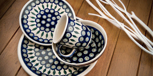 Peacock Dessert Plate Polish Pottery