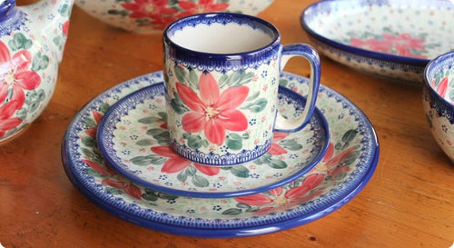 Poinsettia Coffee Mug Polish Pottery