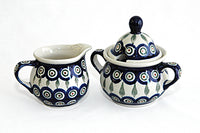 Peacock Cream & Sugar Set Polish Pottery