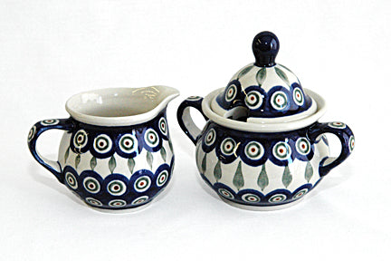 Peacock Cream & Sugar Set Polish Pottery