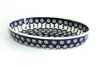 Peacock Small Oval Baker Polish Pottery