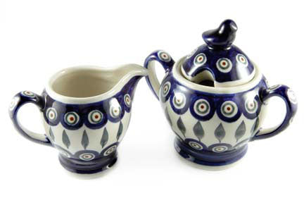 Peacock Cream & Sugar Polish Pottery