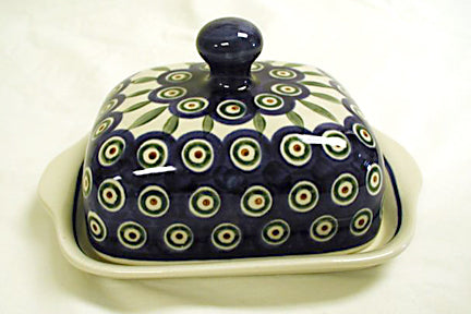 Peacock Square Butter Dish Polish Pottery
