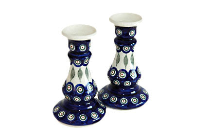 Peacock Candlestick Pair Polish Pottery