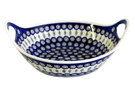 Peacock Deep Bowl with Handles Polish Pottery