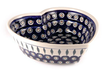 Peacock Large Heart Bowl Polish Pottery