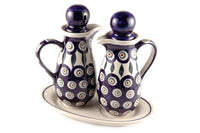 Peacock Oil & Vinegar Set Polish Pottery