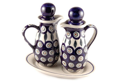 Peacock Oil & Vinegar Set Polish Pottery