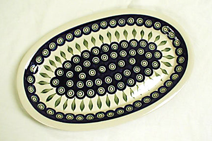 Peacock Large Oval Platter Polish Pottery