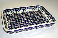Peacock Large Rectangular Baker Polish Pottery