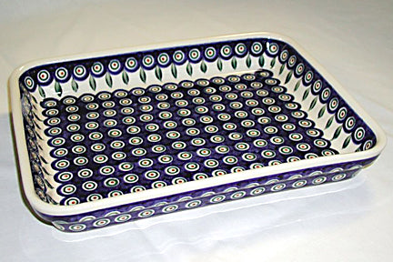 Peacock Medium Rectangular Baker Polish Pottery