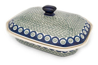 Peacock Swirl Large Covered Baker Polish Pottery