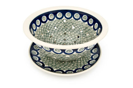 Peacock Swirl Berry Bowl & Plate Polish Pottery