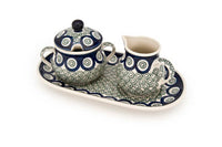 Peacock Swirl Small Cream & Sugar Set with Tray Polish Pottery
