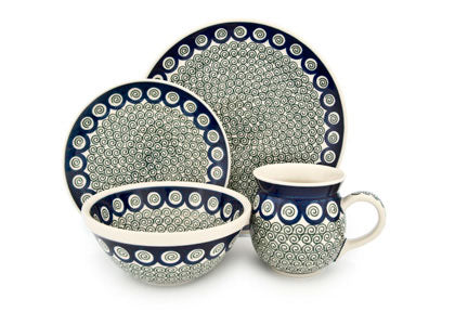 Peacock Swirl 16 Piece Dinner Set Polish Pottery