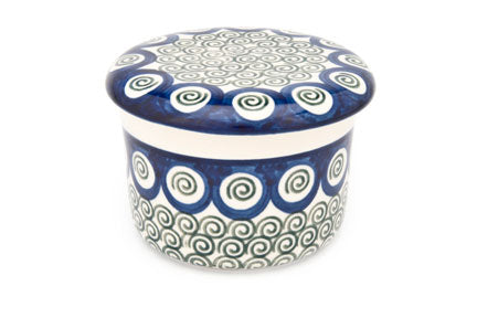 Peacock Swirl French Butter Dish Polish Pottery