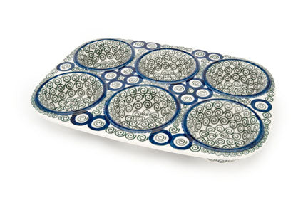 Peacock Swirl Muffin Pan Polish Pottery