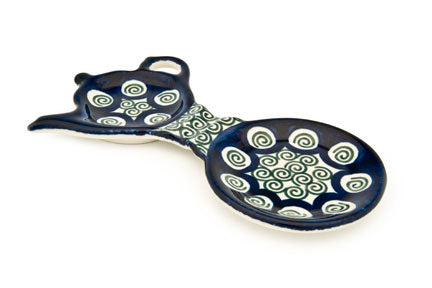 Peacock Swirl Tea Bag Holder & Saucer Polish Pottery