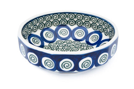 Peacock Swirl Small Angular Bowl Polish Pottery