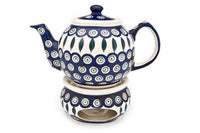 Peacock Teapot with Warmer Polish Pottery