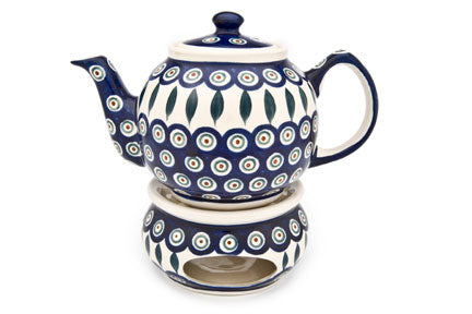 Peacock Teapot with Warmer Polish Pottery