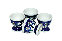 Peacock Egg Cup Set Polish Pottery