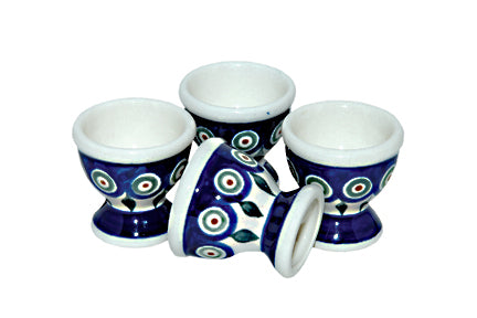 Peacock Egg Cup Set Polish Pottery