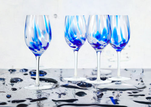 Cobalt and Opal Confetti Wine Glass Set Polish Pottery