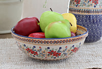 Red Daisy Large Serving Bowl Polish Pottery